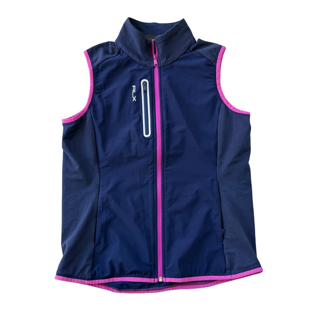 RLX Ralph Lauren Women's Navy Blue Pink Full Zip Performance Golf Vest Medium